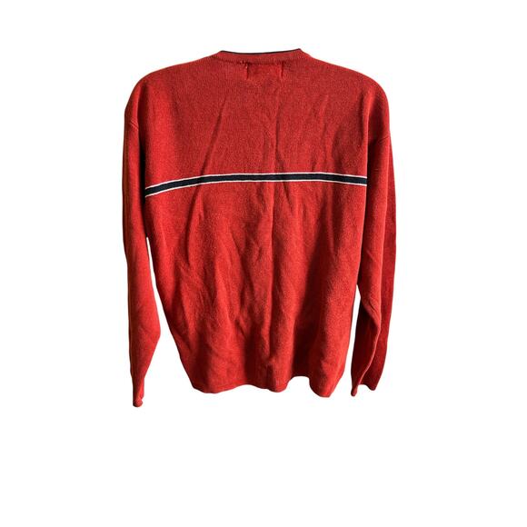 🧶 American Eagle M Rust V-Neck Sweater Stripe Chest Cozy 90s Y2K Preppy Knit - Picture 3 of 4